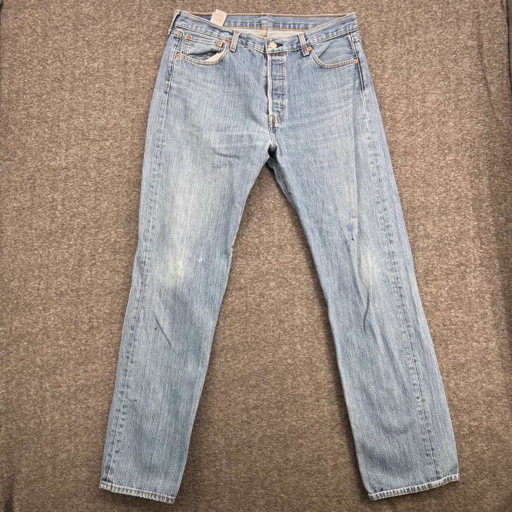 Levis‎ 501 Original Fit Mens Light Wash Blue Straight Leg Button Fly Jeans W34